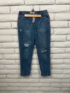 Angels Distressed Pull-On Denim Jeans Elastic Waist Size L
